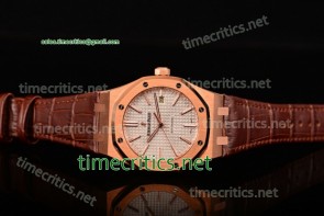 Audemars Piguet TriAP89232 Royal Oak 39mm White Dial Brown Leather Rose Gold Watch (BP)