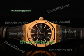 Audemars Piguet TriAP89233 Royal Oak 39mm Black Dial Black Leather Yellow Gold Watch (BP)