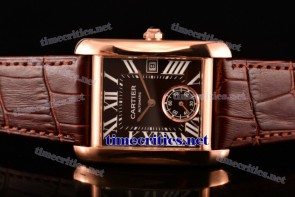 Cartier TriCAR89142 Tank MC Brown Dial Brown Leather Rose Gold Watch