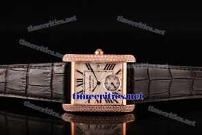 Cartier TriCAR89143 Tank MC White Dial Diamonds Bezel Black Leather Rose Gold Watch