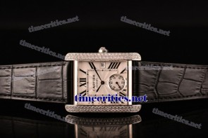 Cartier TriCAR89144 Tank MC White Dial Diamonds Bezel Black Leather Steel Watch