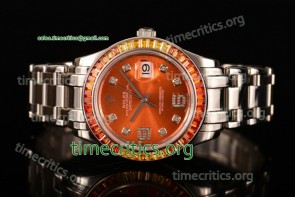 Rolex TriROX89321 Datejust Pearlmaster Orange Dial Diamonds Bezel Steel Watch (BP)